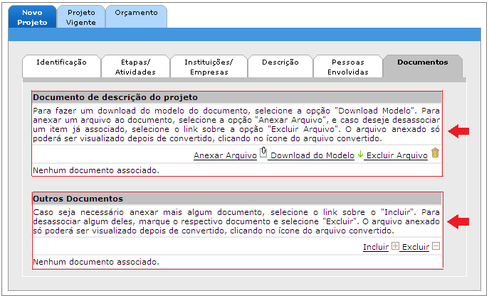 Aba interna: Dcuments Figura 81 - Inclusã de dcuments Aba Orçament Esta aba é apresentada nas slicitações de aditiv de Escp e de Valr e também para Refrmulaçã Financeira.