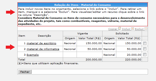 Exempl: Alteraçã da rubrica material de cnsum.