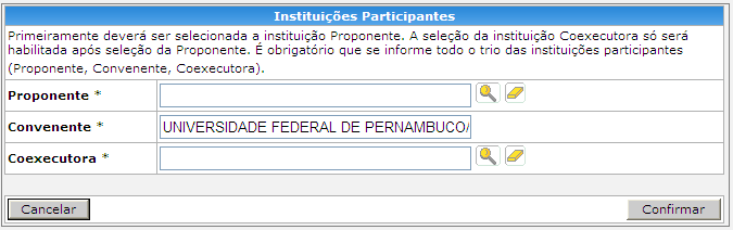 Figura 12 - Outras Instituições de Pesquisa/Empresa Participantes 4.2.2.4 Pessas Envlvidas Nessa aba interna devem ser relacinads tds s integrantes da equipe executra, vinculads e nã vinculads à(s) instituiçã(ões) participantes (executras e c-executras).