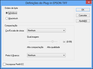 Tema principal: Como digitalizar para destinações online usando o Easy Photo Scan Configurações de arquivos Epson TIFF e Multi-TIFF Você pode selecionar entre as seguintes configurações na janela de