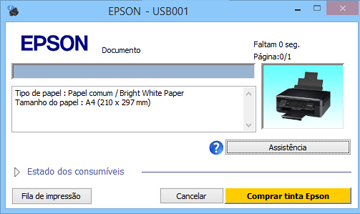 Como verificar o estado da impressão - Windows Durante a impressão, você verá esta janela mostrando o progresso do trabalho de impressão.