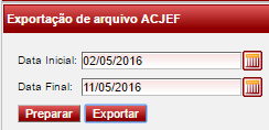 7.1.3 Exportar AFDT. Selecionar a data. Clicar em preparar, em seguida exportar. Vai iniciar o download do arquivo. 7.1.4 Exportar ACJEF.