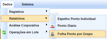 7.2.2 Espelho ponto diário. Abrir ponto diário. Escolher a data e clicar em mostrar. Vai mostar a batidade de ponto de todos os funcionários na data determinada. 7.2.3 Folha ponto por grupo.