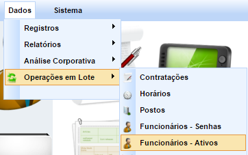 Clicar na lupa para escolher funcionários. Colocar a senha que vai ser gerada para todos os funcionários escolhidos. 7.4.