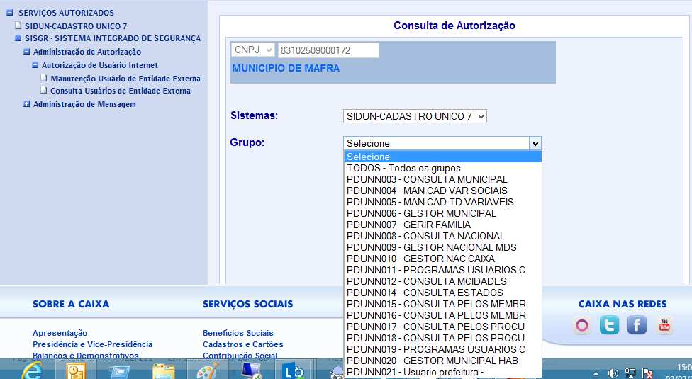 Selecionar qual grupo de perfis deseja consultar (pode ser a opção Todos ): Ao selecionar um dos perfis, ou a opção Todos, na tela seguinte será exibida a lista de usuários com as informações: Código