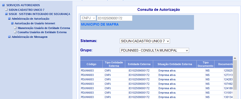 16.4.5 Consulta Termo de Ciência e Responsabilidade No menu à esquerda, no item Administração de Mensagem, existe também a opção Consulta Termo de Ciência.