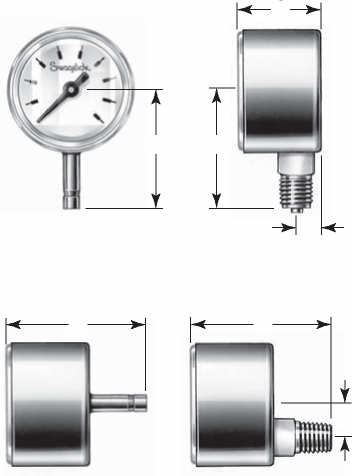 Manômetros Industriais e para Processos 5 Dimensões s dimensões em polegadas (milímetros) servem apenas como referência e estão sujeitas a modificações.