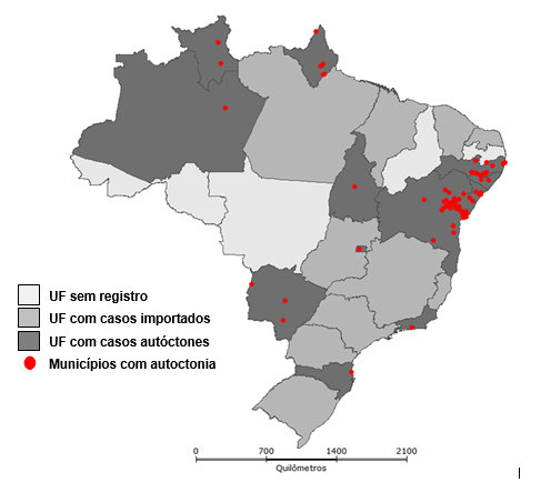 Distribuição de casos de febre Chikungunya, 2014-2015 Fonte: