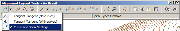Figura 22 38. Em seguida será exibida a barra de ferramentas Alignmet Layout Tools. No primeiro ícone a esquerda, clique em Curve and Spiral Settings..., conforme a Figura 23.