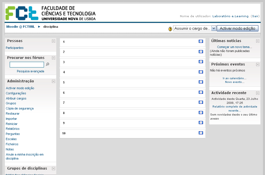 a. como editar a minha página moodle? O primeiro aspecto a compreender sobre a página é a sua interface e a localização das suas funcionalidades.