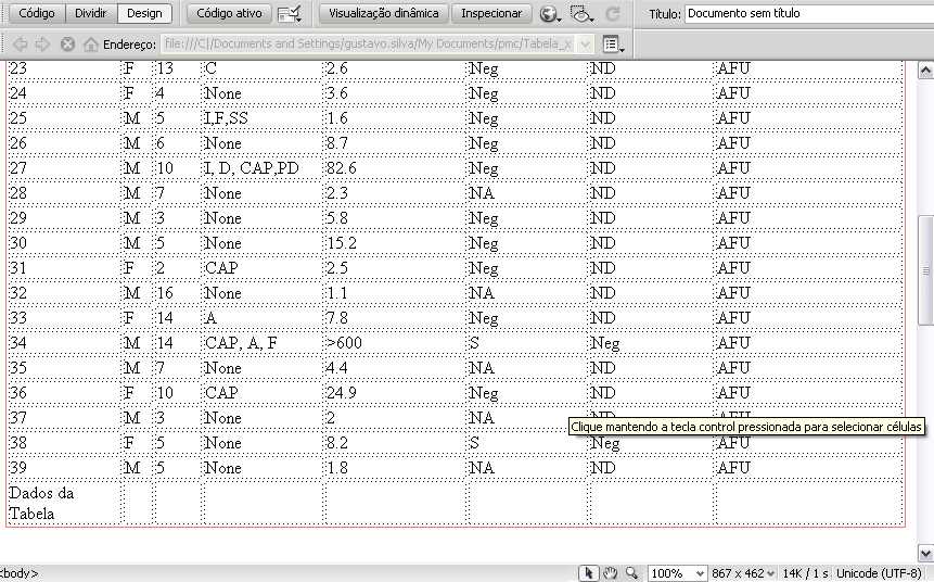 Figura 26 Copiando as linhas da tabela Agora com as linhas copiadas vá até a tabela correta na linha reservada