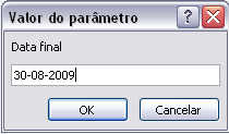 4. Com base na estrutura definida, ao activar/executar a consulta, verificamos que são apresentadas duas caixas de diálogo em que os parâmetros têm a forma de mensagens com pedido de informação.