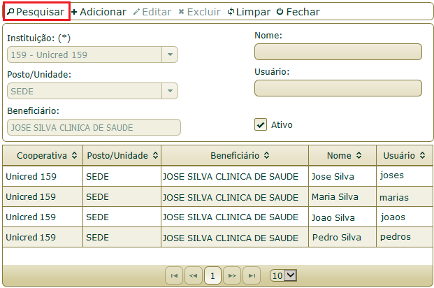 GR SistemadeCobrança Beneficiário 5.4 Cadastro de Usuários O Cadastramento do primeiro usuário do Beneficiário será realizado pela cooperativa no momento da solicitação do produto.