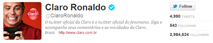 unidades de conteúdo foram analisados os tweets do perfil @claroronaldo, o perfil foi escolhido por ser o perfil de empresa mais seguido do Twitter.