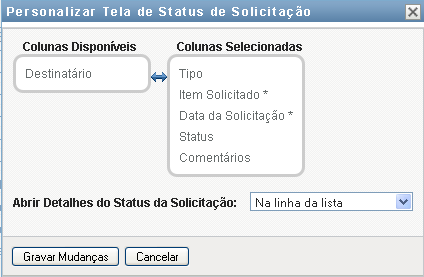 2 Para exibir os detalhes na tela de lista de tarefas, selecione Na linha da lista no menu suspenso Abrir Detalhes do Status da Solicitação.