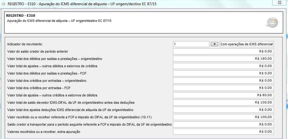 1. O resultado da apuração do Registro E310 da UF de origem (Bahia) deve ser transferido para o Registro E110 (ICMS Próprio).
