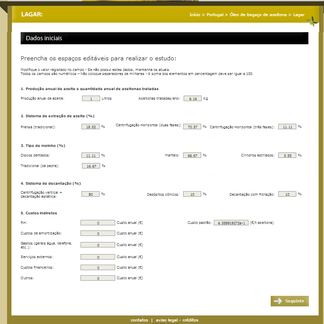 6.2. Lagar Na Figura 6 apresenta-se a janela dos Dados iniciais do sistema do Lagar. Dados iniciais Figura 6. Janela para introdução dos dados iniciais correspondentes ao lagar.