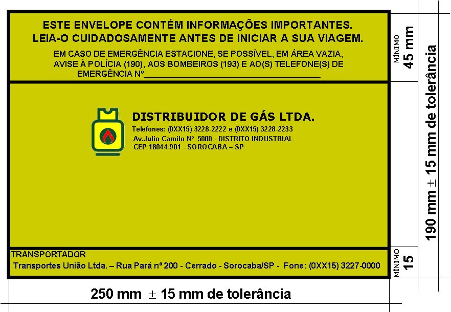 9 ENVELOPE PARA O TRANSPORTE (ABNT NBR 7503) Frente do Envelope para o transporte Verso do Envelope para o Transporte Deve ser confeccionado em papel produzido pelo processo Kraft ou similar, nas