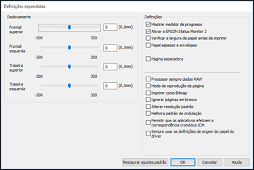 Você verá esta janela: 5. Selecione quaisquer opções de configuração avançada para personalizar a sua impressão. 6. Clique em OK para fechar a janela de Definições expandidas. 7.