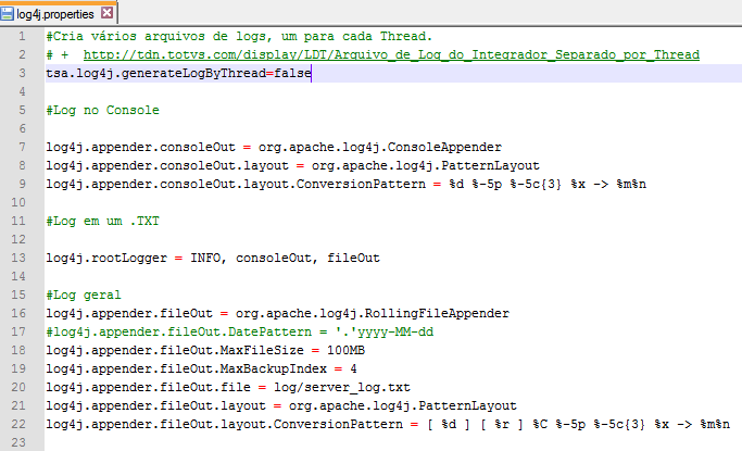 Exemplo: Para desativar a funcionalidade basta alterar o valor da chave "tsa.log4j.generatelogbythread" para false. ATENÇÃO: 1. 2.