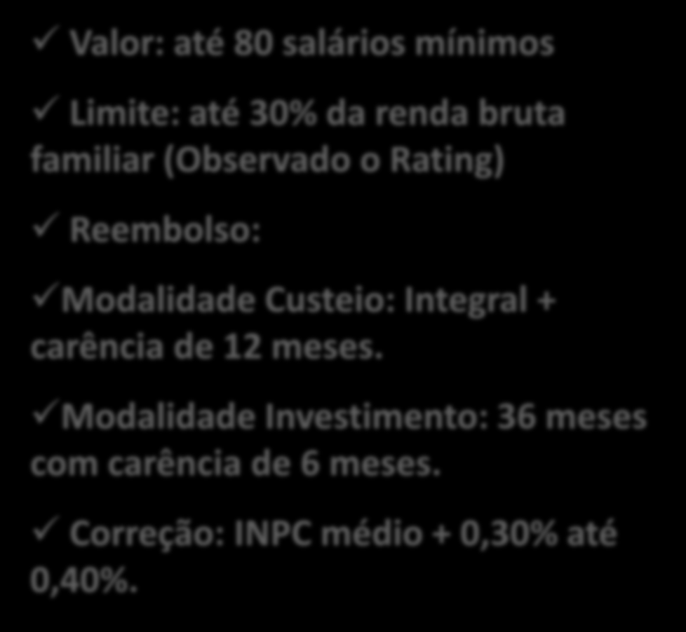 RB15 - Crédito Agropecuário Atender os associados que necessitam de financiamento para aquisição de materiais, insumos e/ou equipamentos agrícolas.