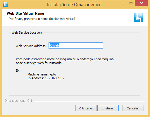 9º Inserir o nome do site web virtual e clicar em Instalar; Ilustração 9 Janela de inserção do nome do site web virtual 10º Instalação dos componentes.