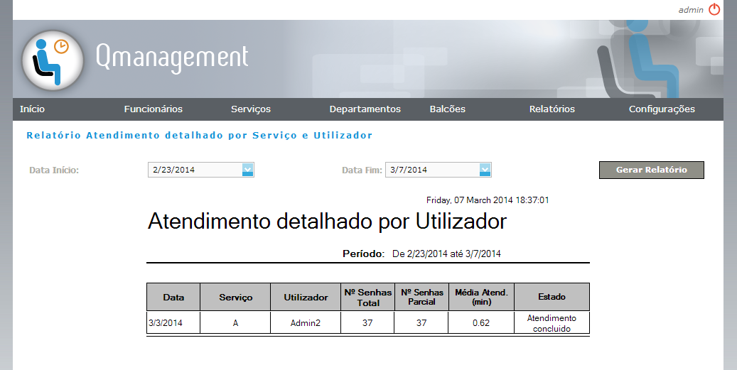 Selecionar a data de início e a data de fim; Clicar no botão Gerar Relatório.