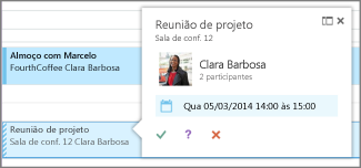 Calendário no Outlook Web App Seu calendário permite criar e controlar compromissos e reuniões.