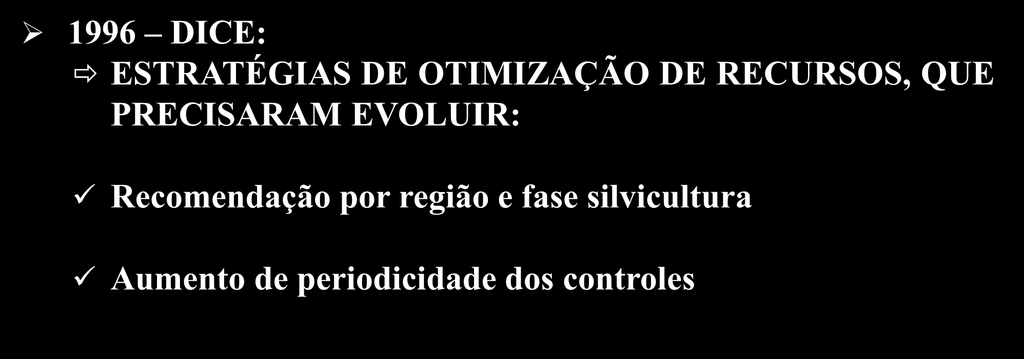 HISTÓRICO DO MONITORAMENTO: 1996 DICE: ESTRATÉGIAS DE OTIMIZAÇÃO DE RECURSOS, QUE