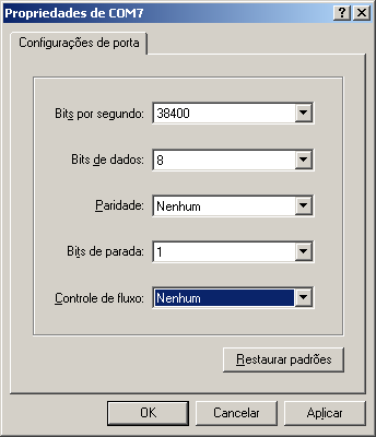 Bits de parada: 1. Controle de fluxo: nenhum.