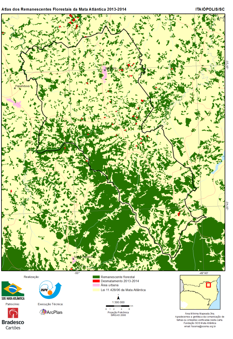 Mapas por Município Santa Catarina 152ha de desmatamento 2013/2014 Mais