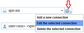Configuração SSL Selecionar o tipo de ligação VPN Abrir a listbox das ligações VPN e escolher vpn-ssl Editar de ligação