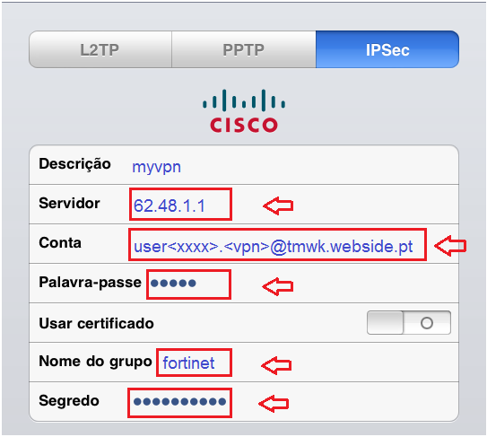 Nome da ligação VPN.