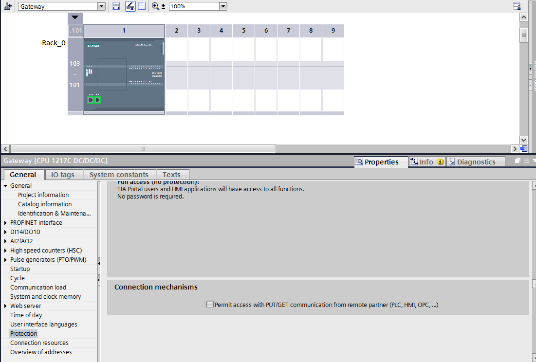 2.2. Configuração do PLC Ativar a propriedade da CPU Permit access with PUT/GET communication from remote partner