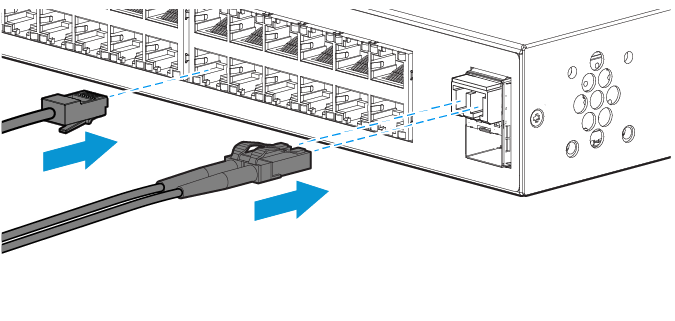 7. Conecte os cabos de rede. Observação: Para conectar transceptores, instale e use somente transceptores HP SFP suportados pelo switch. Consulte Notas de instalação dos transceptores SFP na página 3.