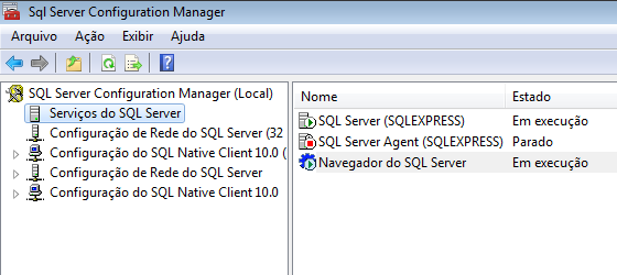 A Segunda situação que pode implicar na conexão com SQL Server. É o serviço Navegador do SQL Server/SQL Server Browser que pode estar desabilitado.