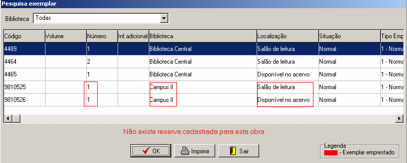 Manual PER-MAN-007 Instituição As opções Seqüencial de exemplar Por acervo permite incluir exemplares seqüenciais no mesmo acervo, independente da biblioteca.