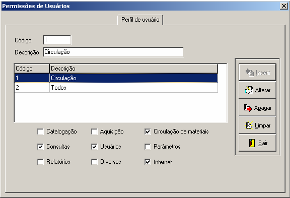 Manual PER-MAN-007 Permissão de Usuários 3.3 Perfil de usuários Estabelece um Perfil de usuários, permitindo criar grupos de trabalhos que terão as permissões padrões.