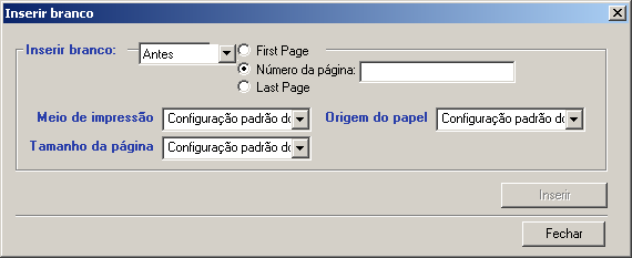 COMMAND WORKSTATION, WINDOWS EDITION 25 PARA INSERIR PÁGINAS EM BRANCO 1 Na caixa de diálogo Mídia mista, clique em Inserir branco. A caixa de diálogo Inserir branco é exibida.