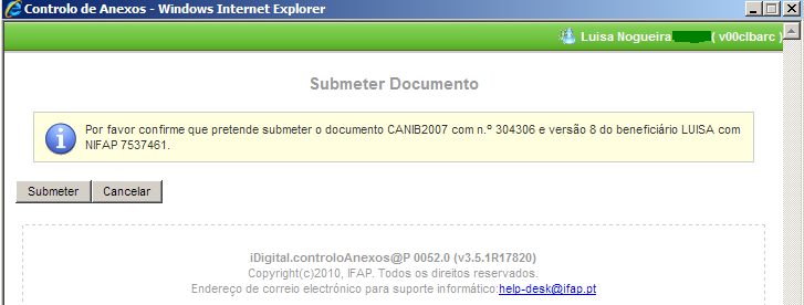 2. Se o Beneficiário não está registado no Portal do IFAP, no ecrã surge apenas a possibilidade do utilizador da Entidade submeter um IB Materializado.