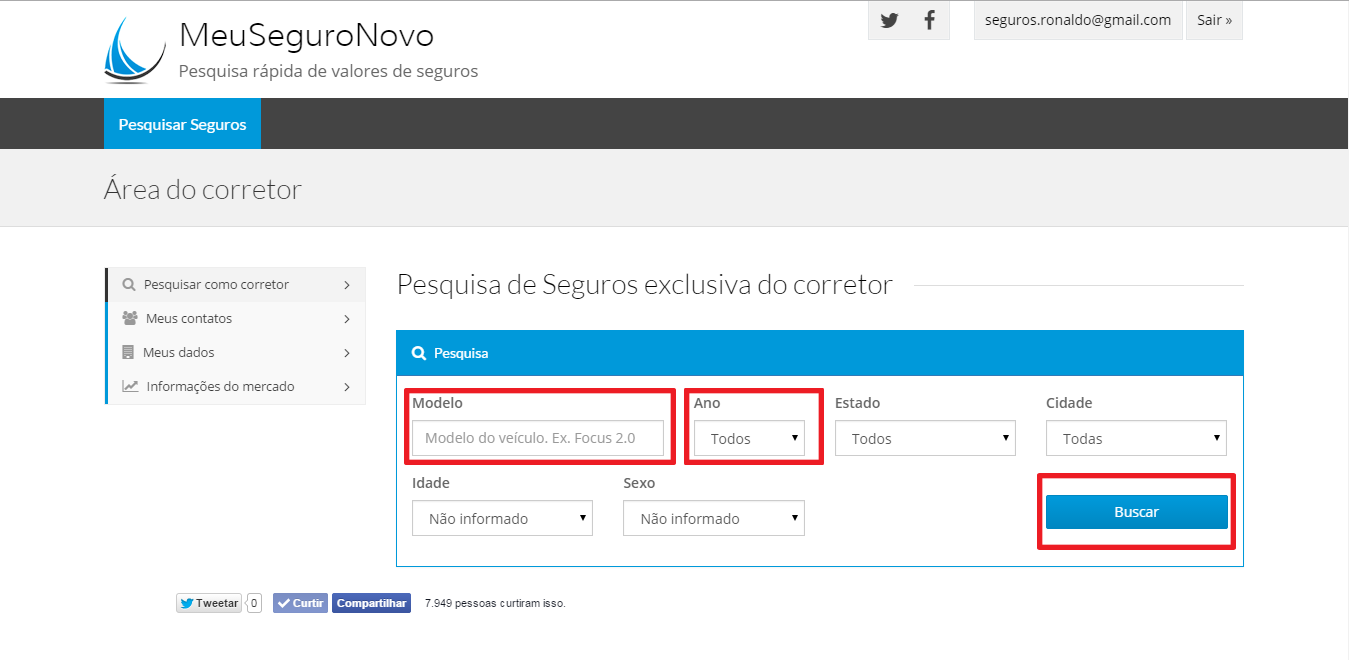 PESQUISA AVANÇADA DO CORRETOR Para pesquisar, informe o modelo e os demais filtros que julgar necessário e clique em Buscar.