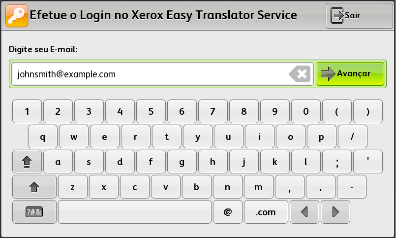 Usando seu dipostivo com a tecnologia Xerox ConnectKey Após se registrar no portal web, você pode iniciar o uso do aplicativo do the Xerox Easy Translator Service na sua impressora multifuncional