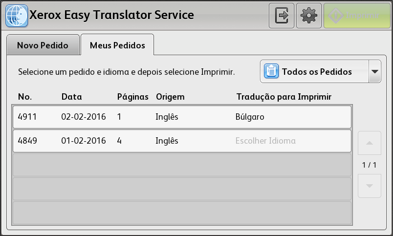 Se um pedido contém vários idiomas de tradução, você pode tocar em Escolher Idioma para