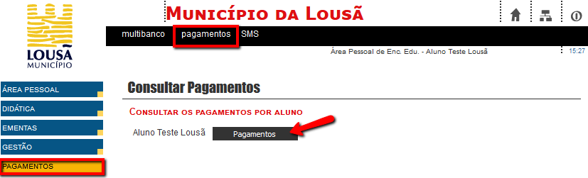 2.5.1 Multibanco O campo Multibanco, ainda dentro da mesma área, possibilita a consulta da referência multibanco gerada, com vista uma mais cómoda forma de pagamento dos diversos serviços usufruídos