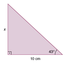 Geometria 1- Obter a medida indicada por x na figura abaixo, adotando sen 43º = 0,68 e cos 43º = 0,73.