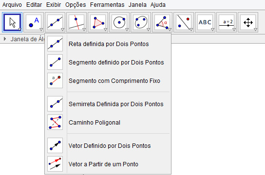 Ponto Médio ou Centro Esta opção serve para localizar o ponto médio entre dois pontos ou o ponto médio de um segmento.