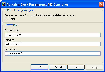 55 6.2.2 Modelagem do Controlador PID com parâmetros fixos Nesta nova planta alterou-se os valores dos parâmetros PID para: Kp = 1, Ki = 0.5 e Kd = 1.