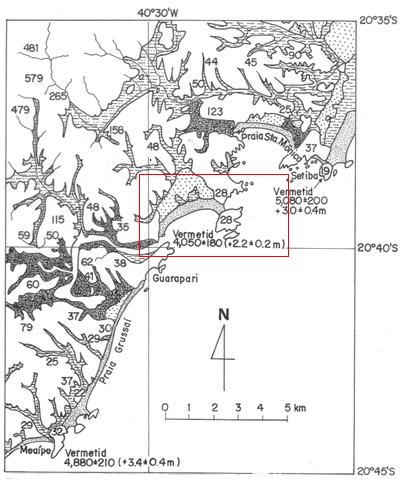 20 Martin et al (1996) sugerem a divisão das costa Espírito Santense em três partes, baseada em critérios geomorfológicos: litoral norte, do estado da Bahia até a baía de Vitória, onde os depósitos