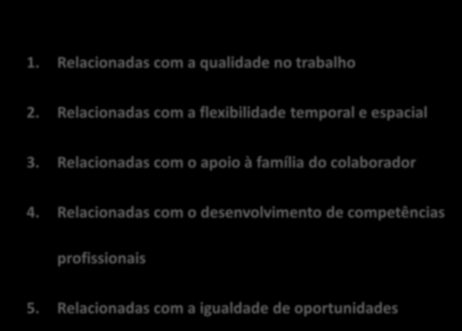 6. LIDERANÇA & ESTILO DE GESTÃO 7. PERSPETIVA DE GÉNERO POLÍTICAS EFR 1. Relacionadas com a qualidade no trabalho 2.