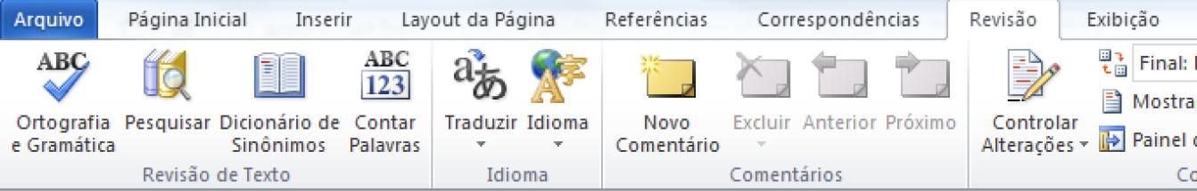 Aba Referência: Nesta guia é possível criar Sumários, Notas de rodapé, Citações e Bibliografia, Legendas, Índice e Índice de Autoridades.